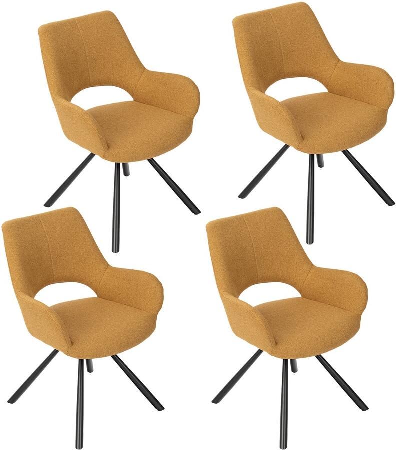 MEUBLE COSY Set van 4 eetkamerstoelen met rugleuning en armleuningen gestoffeerde zitting in gele stof 58 5 x 59 x 81 cm