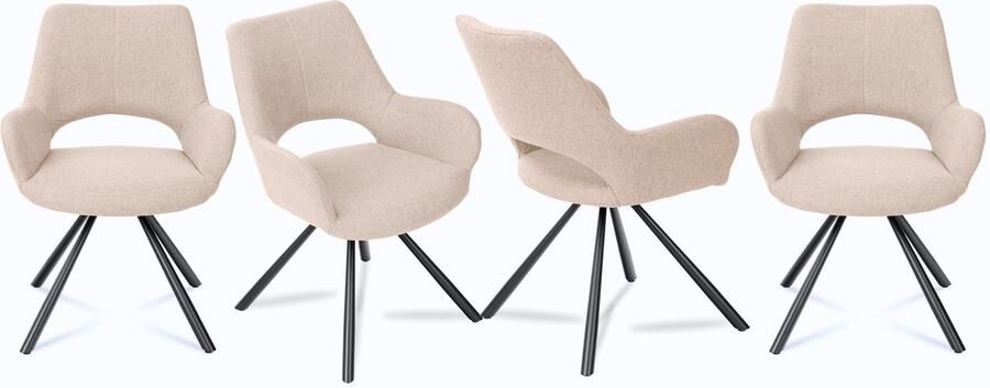 MEUBLE COSY Set van 4 eetkamerstoelen met rugleuning en armleuningen gestoffeerde zitting in beige stof 58 5 x 59 x 81 cm