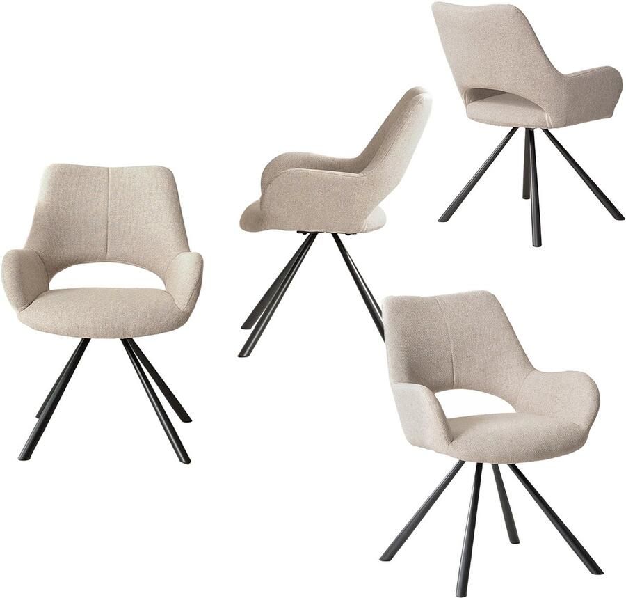 MEUBLE COSY Set van 4 eetkamerstoelen met rugleuning en armleuningen gestoffeerde zitting in beige stof 58 5 x 59 x 81 cm