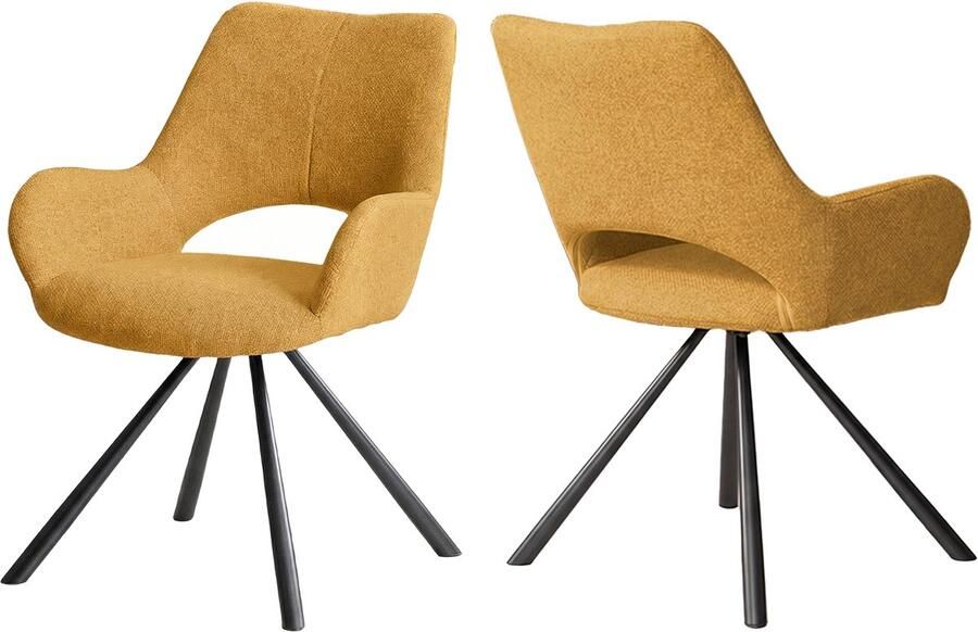 MEUBLE COSY Set van 4 eetkamerstoelen met rugleuning en armleuningen gestoffeerde zitting in gele stof 58 5 x 59 x 81 cm