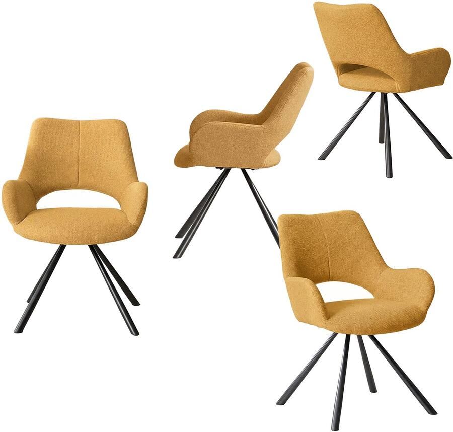 MEUBLE COSY Set van 4 eetkamerstoelen met rugleuning en armleuningen gestoffeerde zitting in gele stof 58 5 x 59 x 81 cm - Foto 2