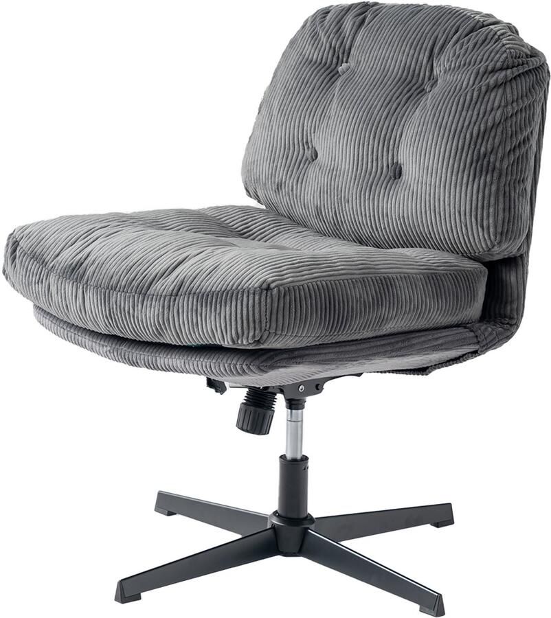 MEUBLE COSY -Woonkamer Kaptafel Stoel-Ligfunctie-360 ​​Graden Draaibaar-voor Slaapkamer Kantoor Gekruiste Poten-met Dikke Rugleuning-Zonder Armleuningen Wielen-in Grijs Corduroy