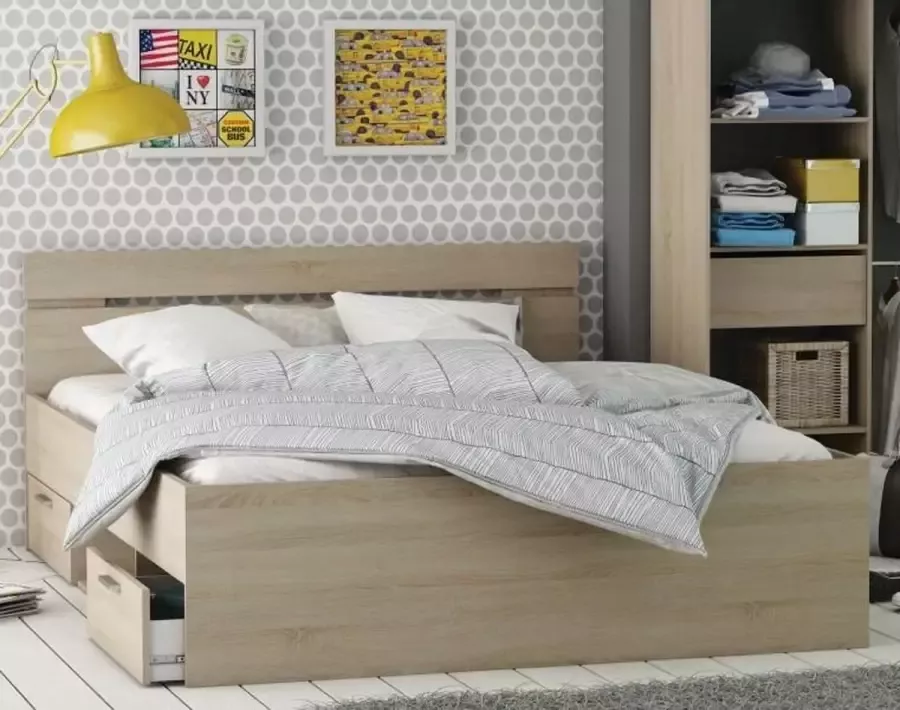 Meubles Demeyere Twijfelaar bed Eik 140x200 Michigan met bedbodem en matras