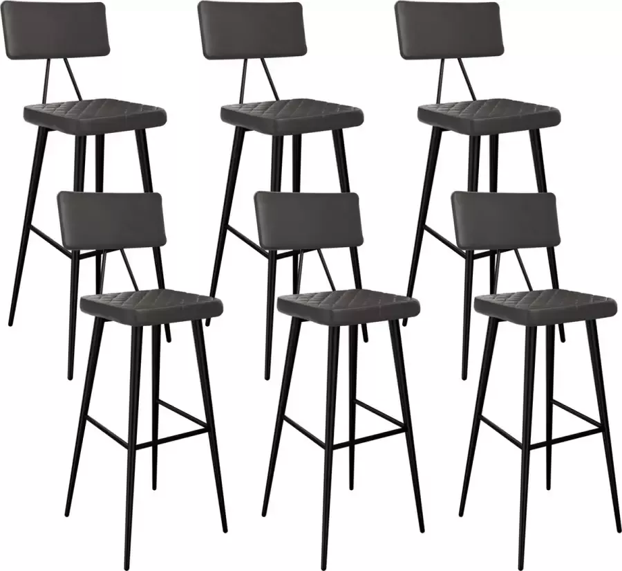 Mevsim Store Barstoel Antraciet Set van 6 Kunstleer Zitting met Rugleuning en Voetsteun Industrieel Desing Barkruk Stevige Stalen Frame Keukenstoel