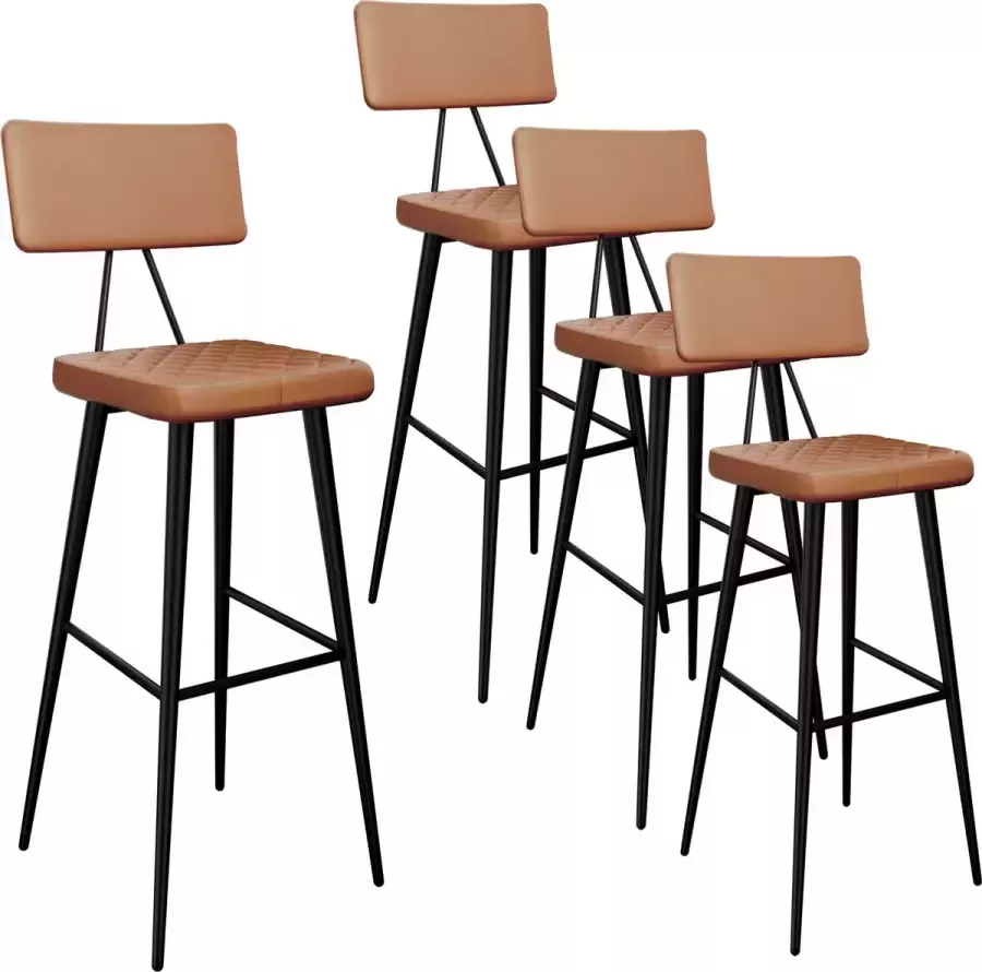 Mevsim Barstoel Cognac Set van 4 Kunstleer Zitting met Rugleuning en Voetsteun Industrieel Desing Barkruk Stevige Stalen Frame Keukenstoel