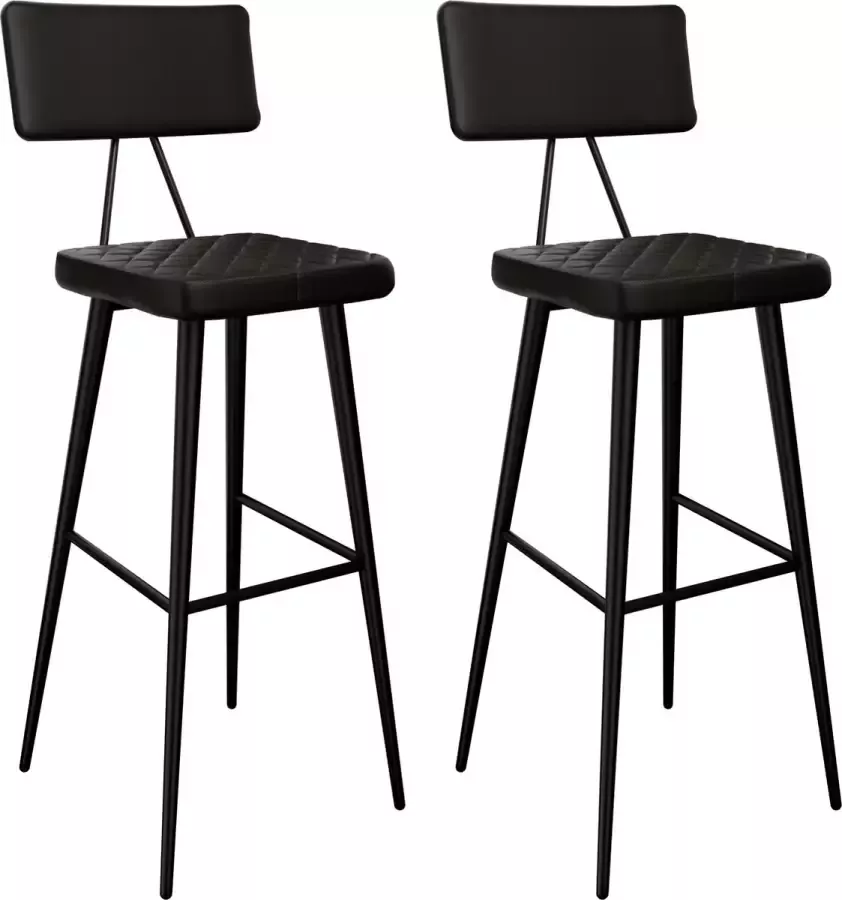 Mevsim Store Barstoel Zwart Set van 2 Kunstleer Zitting met Rugleuning en Voetsteun Industrieel Desing Barkruk Stevige Stalen Frame Keukenstoel