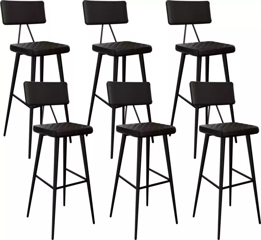 Mevsim Store Barstoel Zwart Set van 6 Kunstleer Zitting met Rugleuning en Voetsteun Industrieel Desing Barkruk Stevige Stalen Frame Keukenstoel