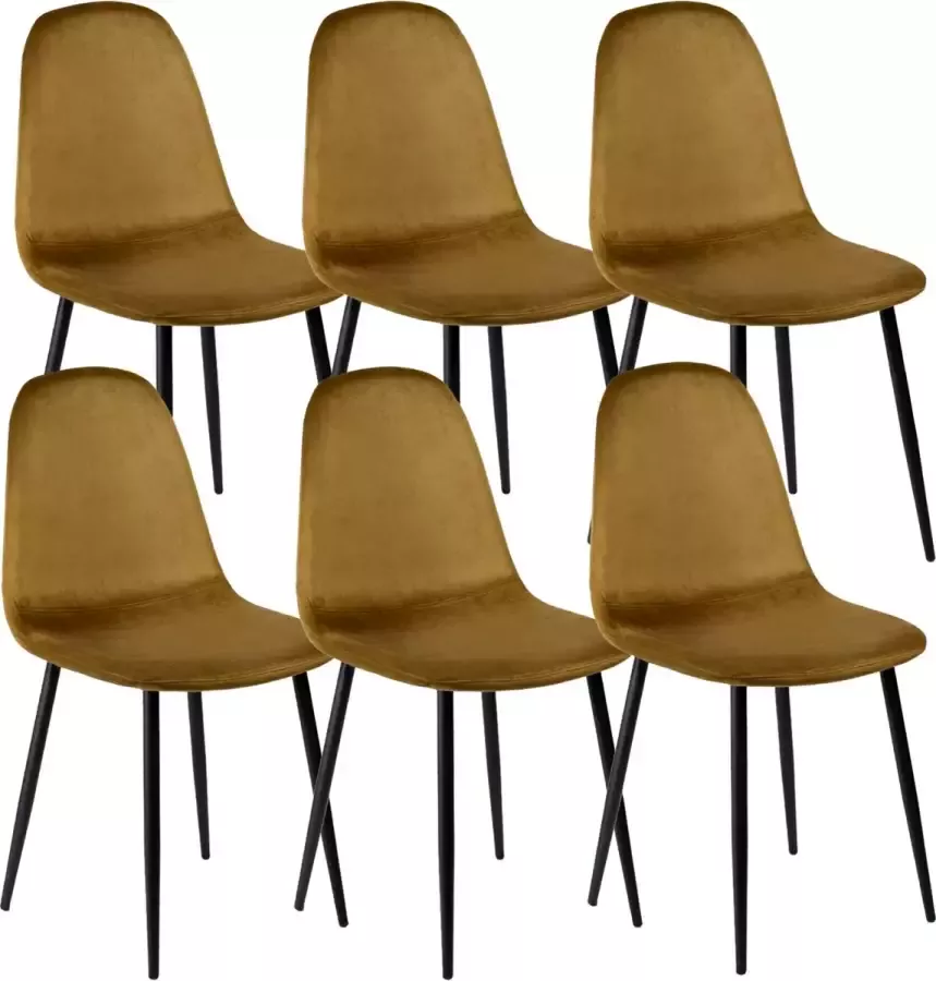 Mevsim Camel Eetkamerstoel Set van 6 100% Velvet Bruine Eetstoel Metaalpoot Woonkamerstoel - Foto 2