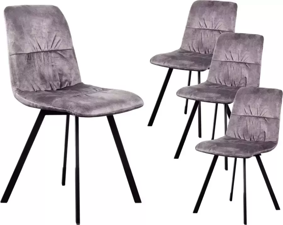Mevsim Elis Eetkamerstoel Grijs Set van 4 100% Velvet Zwart stalen poten Design woonkamerstoel