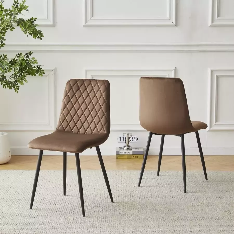 Mevsim Store Elisia Eetkamerstoel Bruin Velvet Metaalpoot Woonkamerstoel - Foto 4