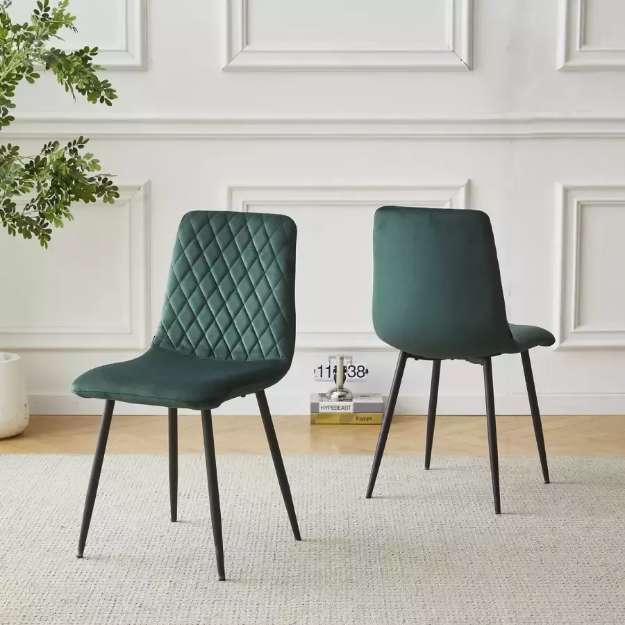 Mevsim Elisia Eetkamerstoel Groen Velvet Metaalpoot Woonkamerstoel - Foto 3