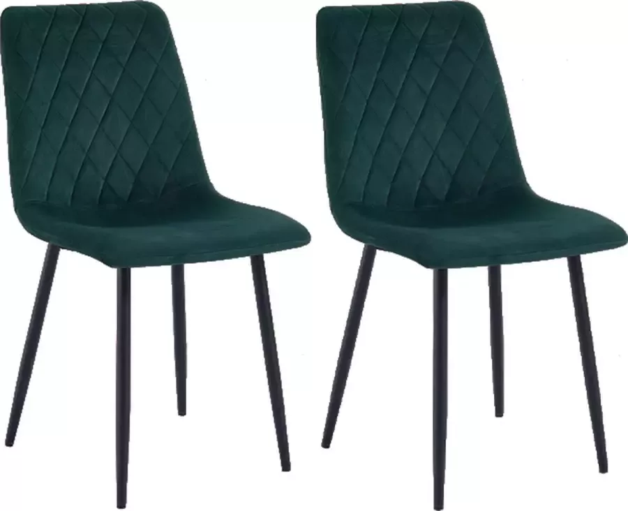 Mevsim Elisia Eetkamerstoel Set van 2 Groen Velvet Metaalpoot Woonkamerstoel