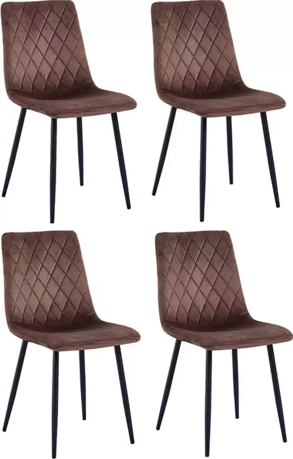 Mevsim Store Elisia Eetkamerstoel Set van 4 Bruin Velvet Metaalpoot Woonkamerstoel - Foto 3