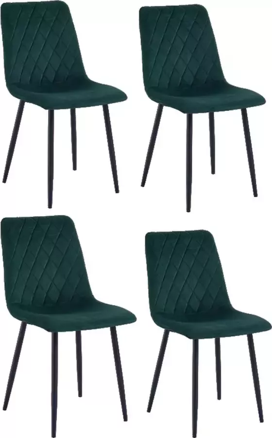 Mevsim Elisia Eetkamerstoel Set van 4 Groen Velvet Metaalpoot Woonkamerstoel - Foto 3