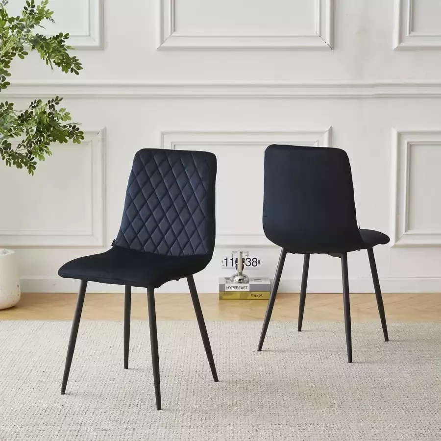 Mevsim Elisia Eetkamerstoel Zwart Velvet Metaalpoot Woonkamerstoel - Foto 3