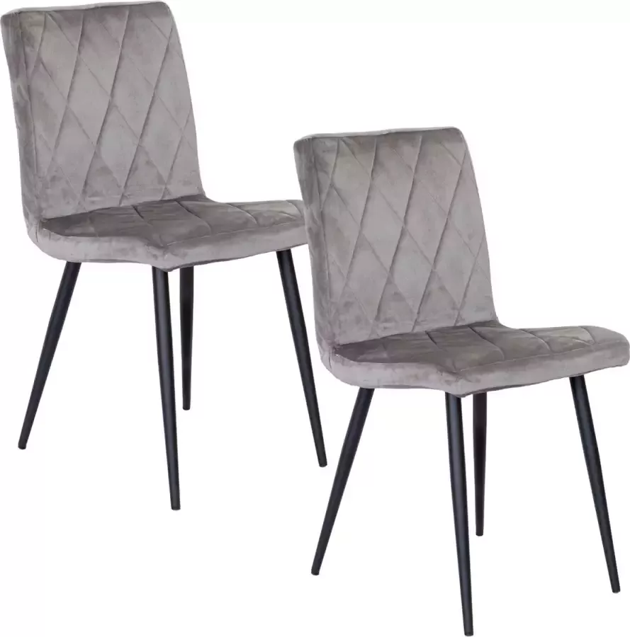 Mevsim Joyce Eetkamerstoel Grijs Set van 2 Velvet Zwarte metalen poten Design woonkamerstoel Industrieel Fluweel