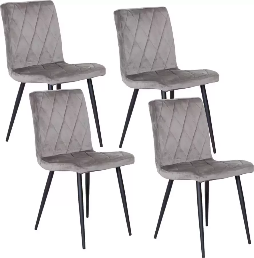 Mevsim Joyce Eetkamerstoel Grijs Set van 4 Velvet Zwarte metalen poten Design woonkamerstoel Industrieel Fluweel