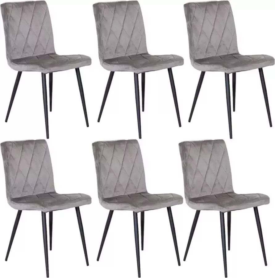 Mevsim Joyce Eetkamerstoel Grijs Set van 6 Velvet Zwarte metalen poten Design woonkamerstoel Industrieel Fluweel