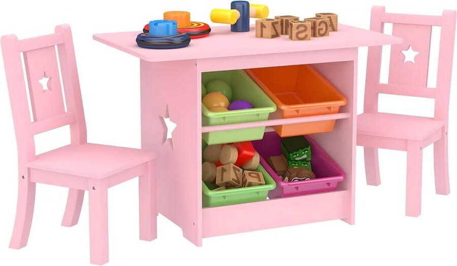 Mevsim Store Lina Kindermeubelset met Tafel en Stoelen Stijlvolle Zitgroep met Opbergruimte (Set van 1 Tafel en 2 Stoelen)