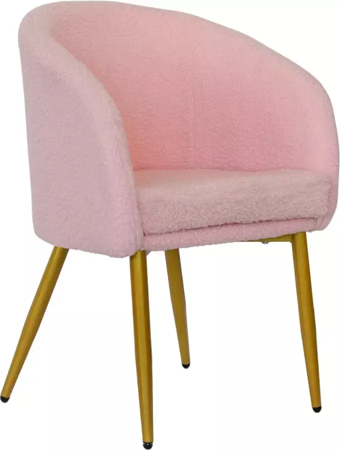 Mevsim Teddy eetkamerstoel Roze Goude metalen poten Design stoel met armleuning Chique teddy stof Luxe fauteuil