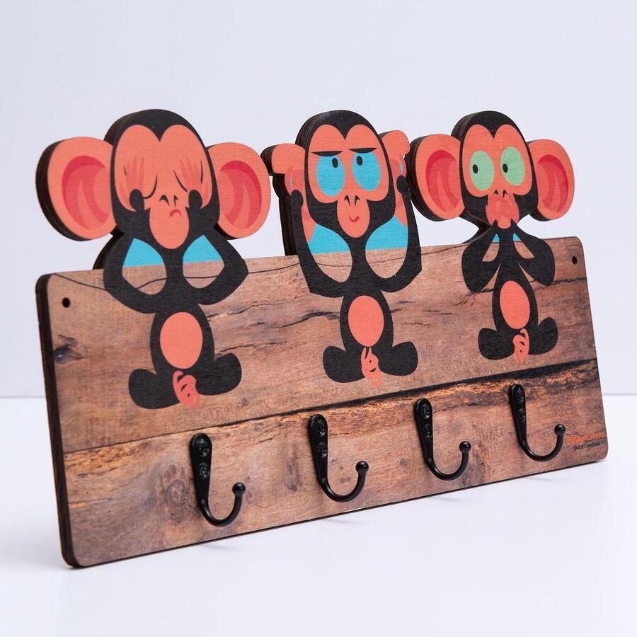 Mevsim Store Kinderkapstok – Hout Kapstok voor Kinderen – Wandkapstok 4 Metalen Haken