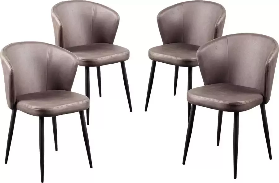 Mevsim Wave Eetkamerstoel Antraciet Set van 4 Microfiber Zwart stalen poten Design woonkamerstoel