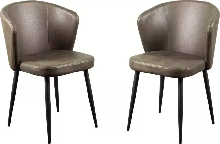 Mevsim Wave Eetkamerstoel Army Green Set van 2 Microfiber Zwart stalen poten Design woonkamerstoel