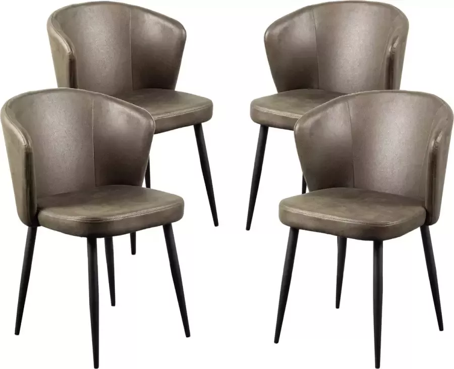 Mevsim Wave Eetkamerstoel Army Green Set van 4 Microfiber Zwart stalen poten Design woonkamerstoel