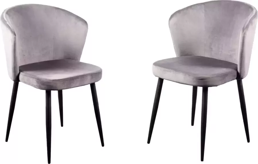 Mevsim Wave Eetkamerstoel Grijs Set van 2 %100 Velvet Zwart stalen poten Design woonkamerstoel