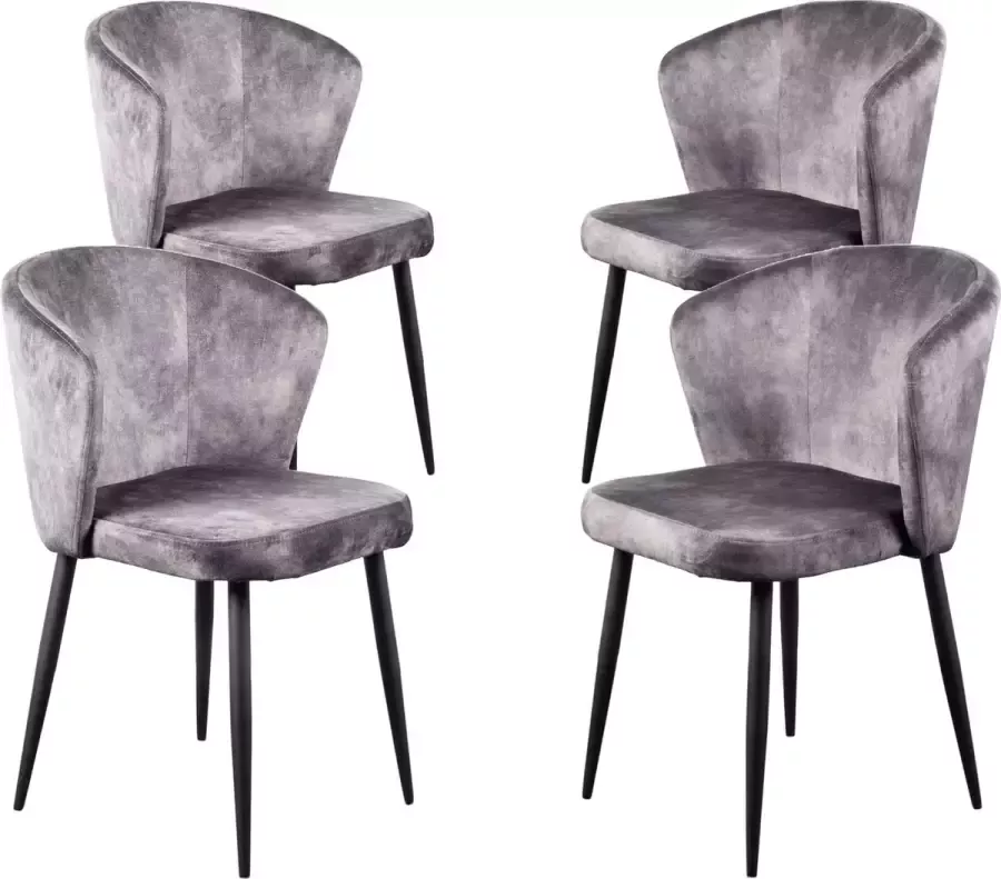 Mevsim Wave Eetkamerstoel Stone Set van 4 %100 Velvet Zwart stalen poten Design woonkamerstoel