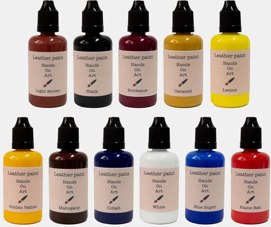 MGM-trading Hands on art Leerverf Complete set Verf voor lederen oppervlakten 11 kleuren 20 ml