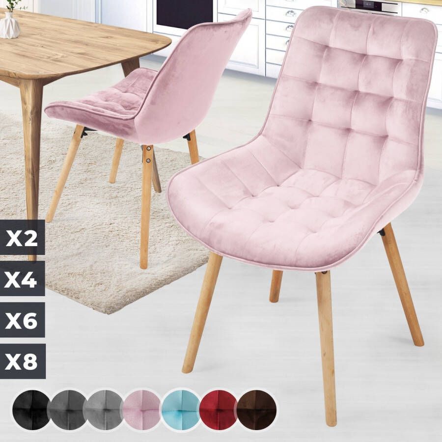 Miadomodo Eetkamerstoelen fluweelstoel Beech houten benen rugleuning gestoffeerde stoel keukenstoel woonkamerstoel roze 2 pc's - Foto 4