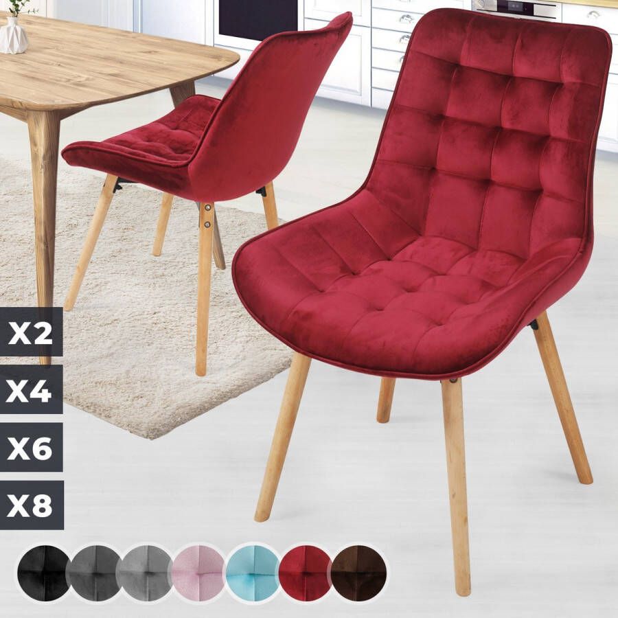 Miadomodo Eetkamerstoelen Velvet stoel Beech Wood -benen Backleuning gestoffeerde stoel Keukenstoel Woonkamerstoel Donker rood 2 PCS