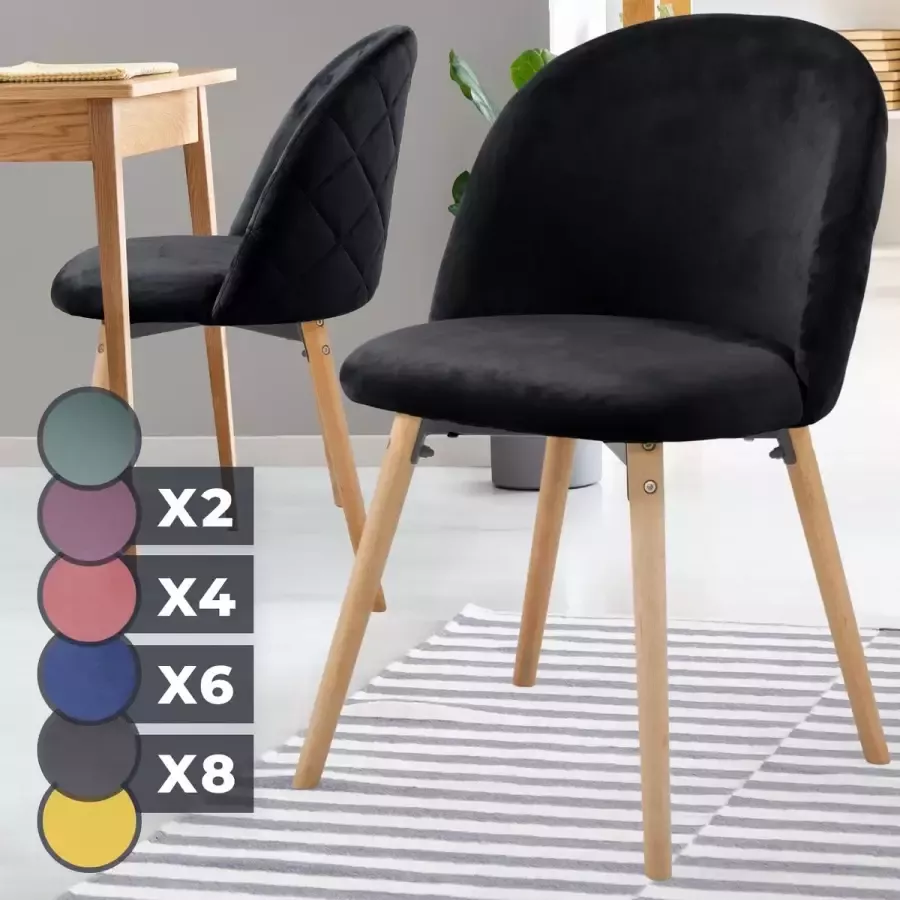 Miadomodo Eetkamerstoelen Velvet stoel Beech Wood Legs Backlest Keukenstoel Woonkamerstoel Zwart 2 PCS - Foto 2