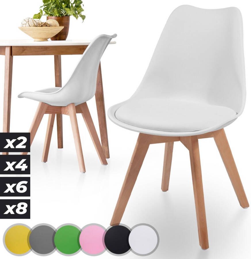 Miadomodo GoodVibes Eetkamerstoelen set van 2 in Scandinavische Stijl inclusief Gewatteerd Zitkussen Kunststof Kuip Massief Beukenhout Vintage Retro Design Keukenstoelen Geel