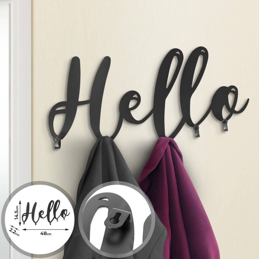Miadomodo GoodVibes Metalen Wandkapstok met 5 haken Modern Design Kapstok Wandhaak Haakrek Hello Mat Zwart