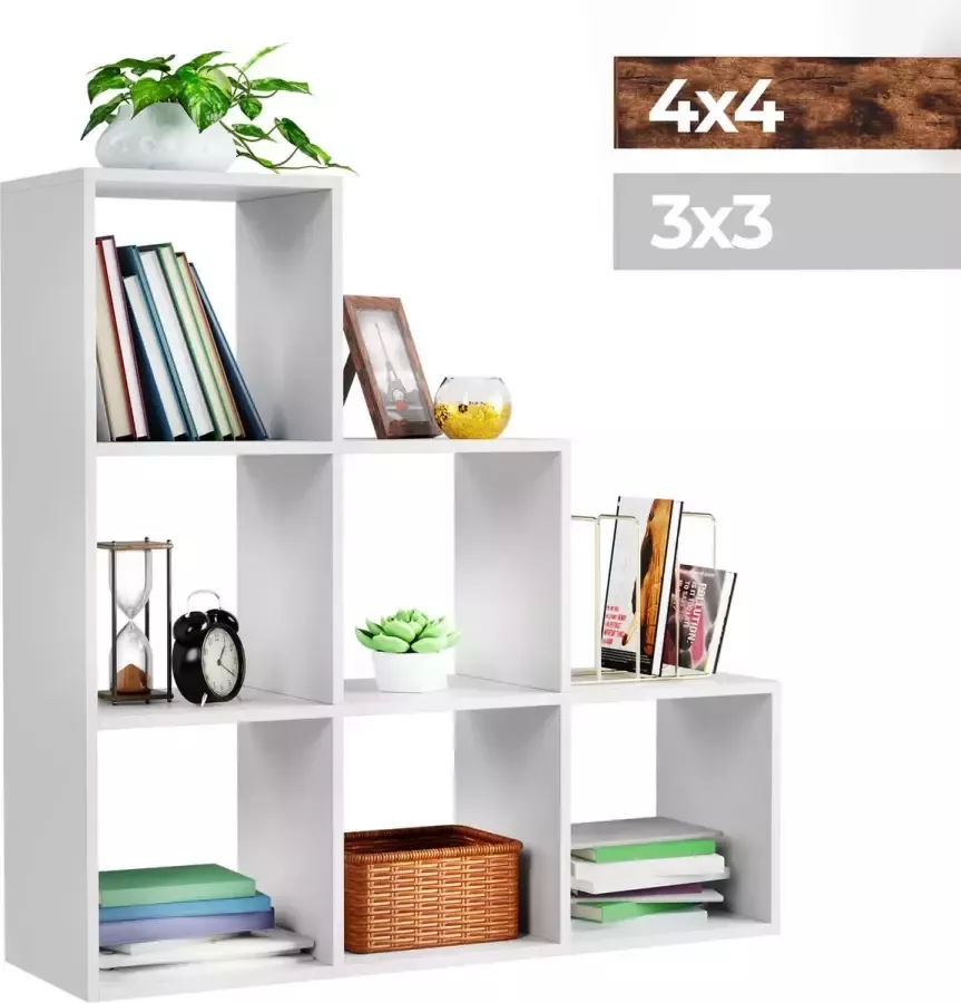 Miadomodo GoodVibes Stevige Witte Vakkenkast met 6 Compartimenten Maat L voor Woonkamer Vrijstaand Gemaakt van MDF Kamerscherm Room Divider Boekenkast Vintage