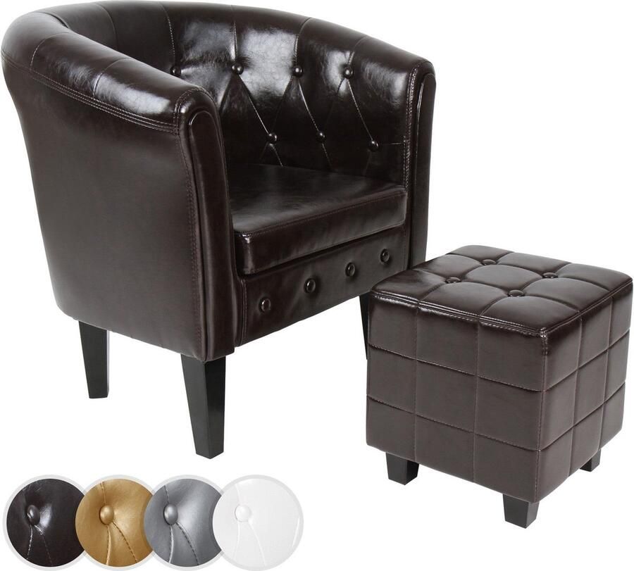 Miadomodo Chesterfield Fauteuil Incl. Hocker Relax Stoel Clubfauteuil Ruiten Patroon Donker Bruin
