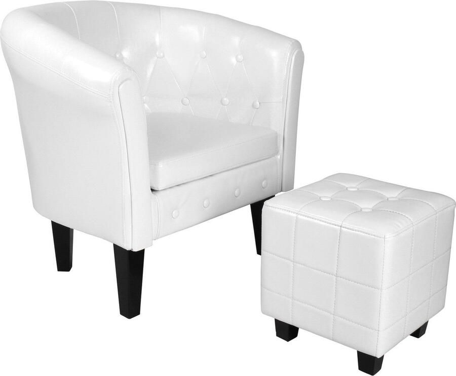 Miadomodo Chesterfield Fauteuil Incl. Hocker Relax Stoel Clubfauteuil Ruiten Patroon Wit - Foto 2