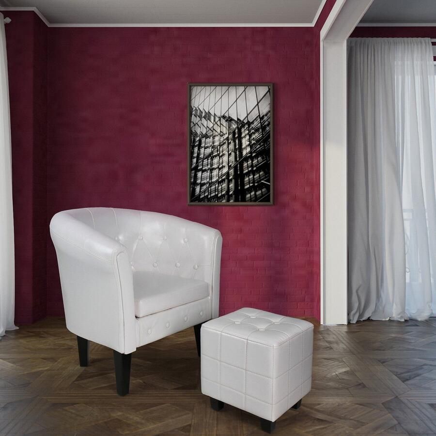 Miadomodo Chesterfield Fauteuil Incl. Hocker Relax Stoel Clubfauteuil Ruiten Patroon Wit