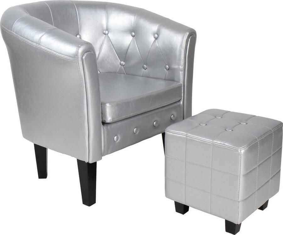Miadomodo Chesterfield Fauteuil Incl. Hocker Relax Stoel Clubfauteuil Ruiten Patroon Zilver