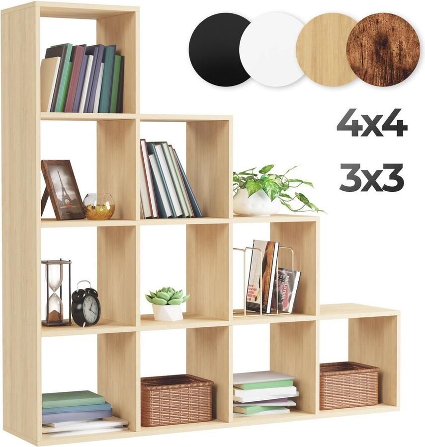 Miadomodo Vakkenkast Kubus Kast Boekenkast Trapsgewijs 10 Vakken MDF Hout