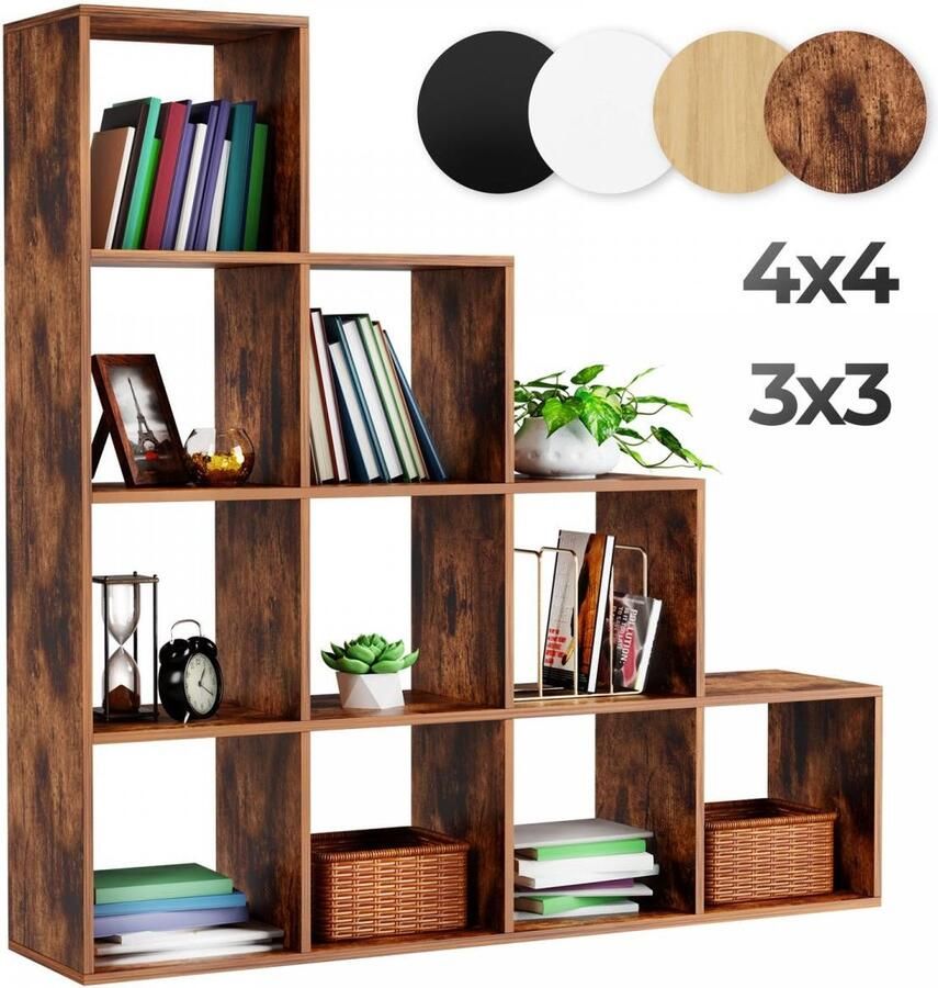 Miadomodo Vakkenkast Kubus Kast Boekenkast Trapsgewijs 10 Vakken MDF Vintage Donker Bruin