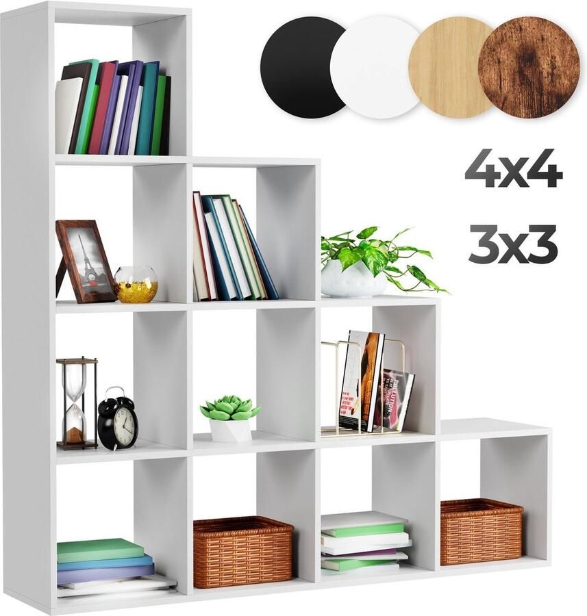 Miadomodo Vakkenkast Kubus Kast Boekenkast Trapsgewijs 10 Vakken MDF Wit