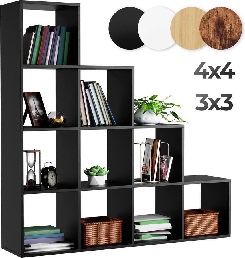 Miadomodo Vakkenkast Kubus Kast Boekenkast Trapsgewijs 10 Vakken MDF Zwart