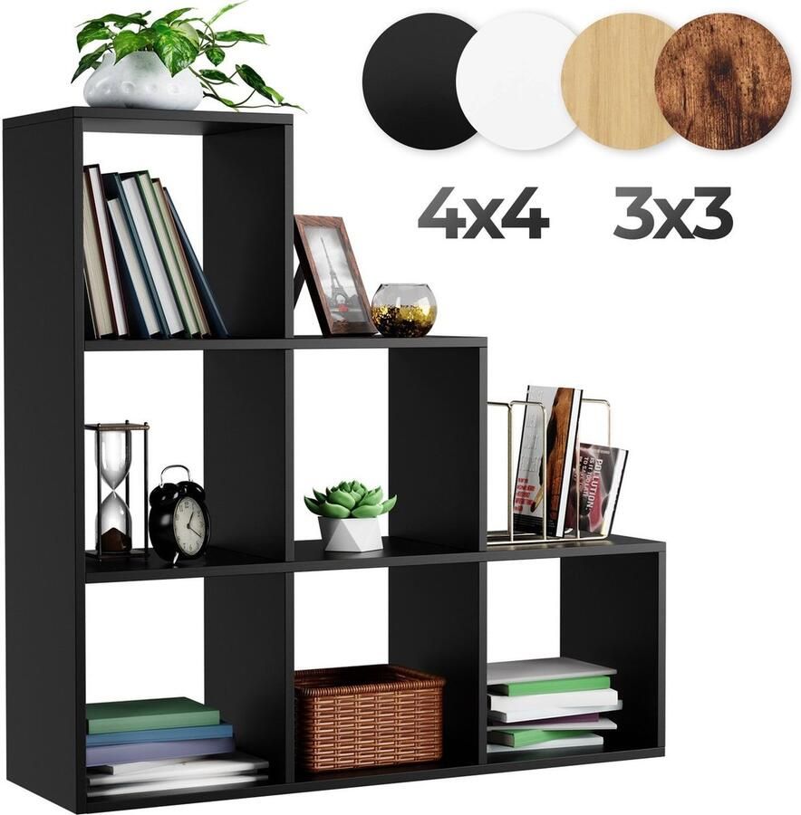 Miadomodo Vakkenkast Kubus Kast Boekenkast Trapsgewijs 6 Vakken MDF Zwart
