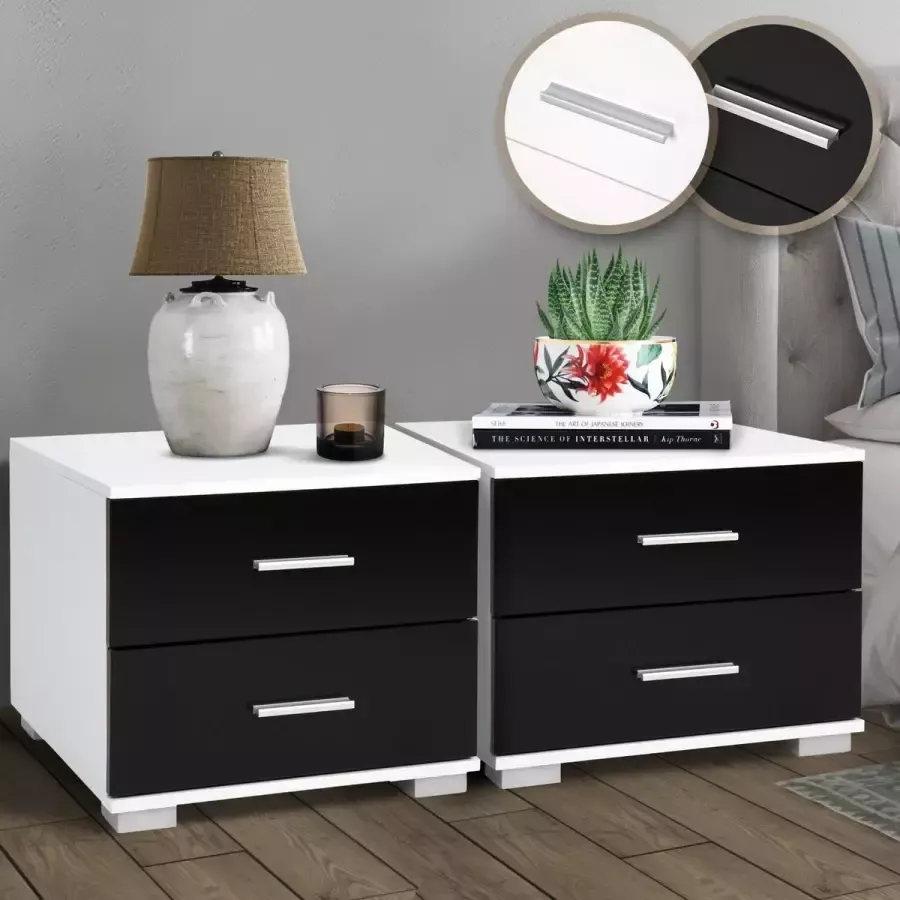 Miadomodo Set van 2 Slaapkamer Nachtkastjes met 2 Lades Bijzettafels Zwart