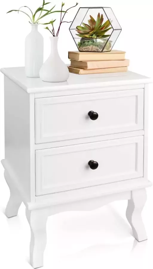 Miadomodo Nachtkastje met Twee Lades Massief MDF & Hout Kast Bijzettafel voor in de Slaapkamer 49x34.5x30 cm Wit - Foto 2