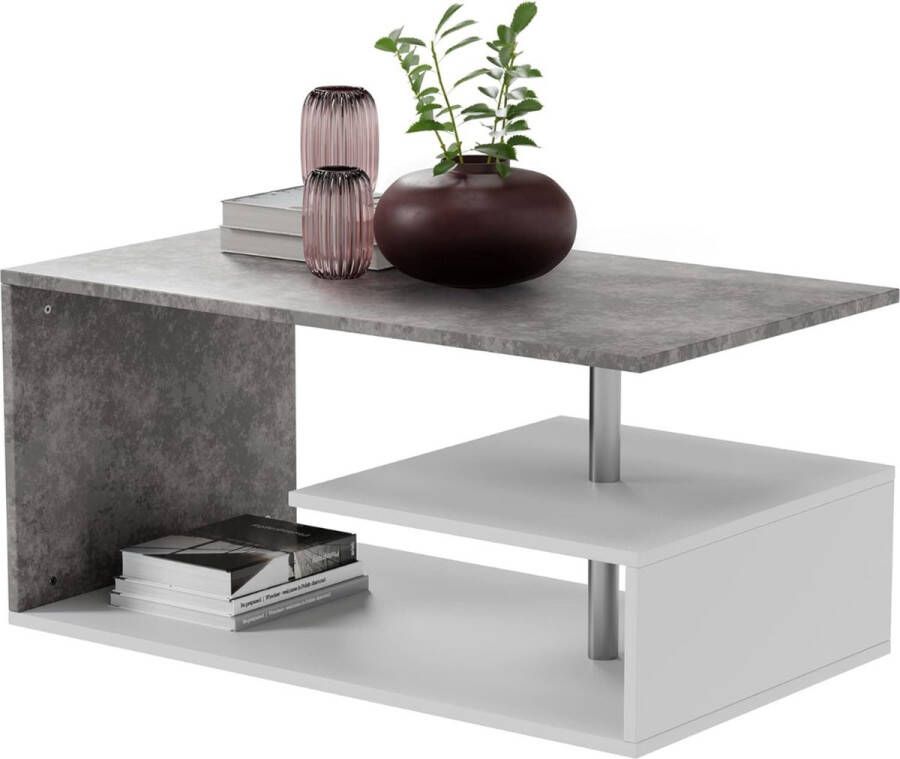 Miadomodo Salontafel Betonlook Wit 90x50cm Met opbergruimte