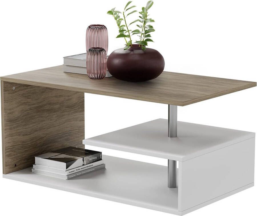 Miadomodo Salontafel Eikenlook Wit 90x50cm Met opbergruimte